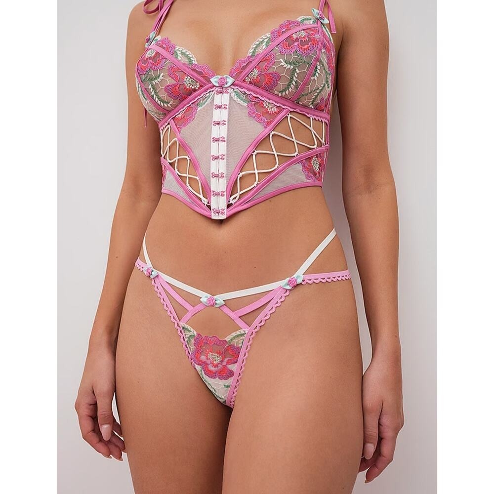 For Love & Lemons Victoria's Secret Festival Floral Bustier Pink Embroidery Top - Picture 4 of 6